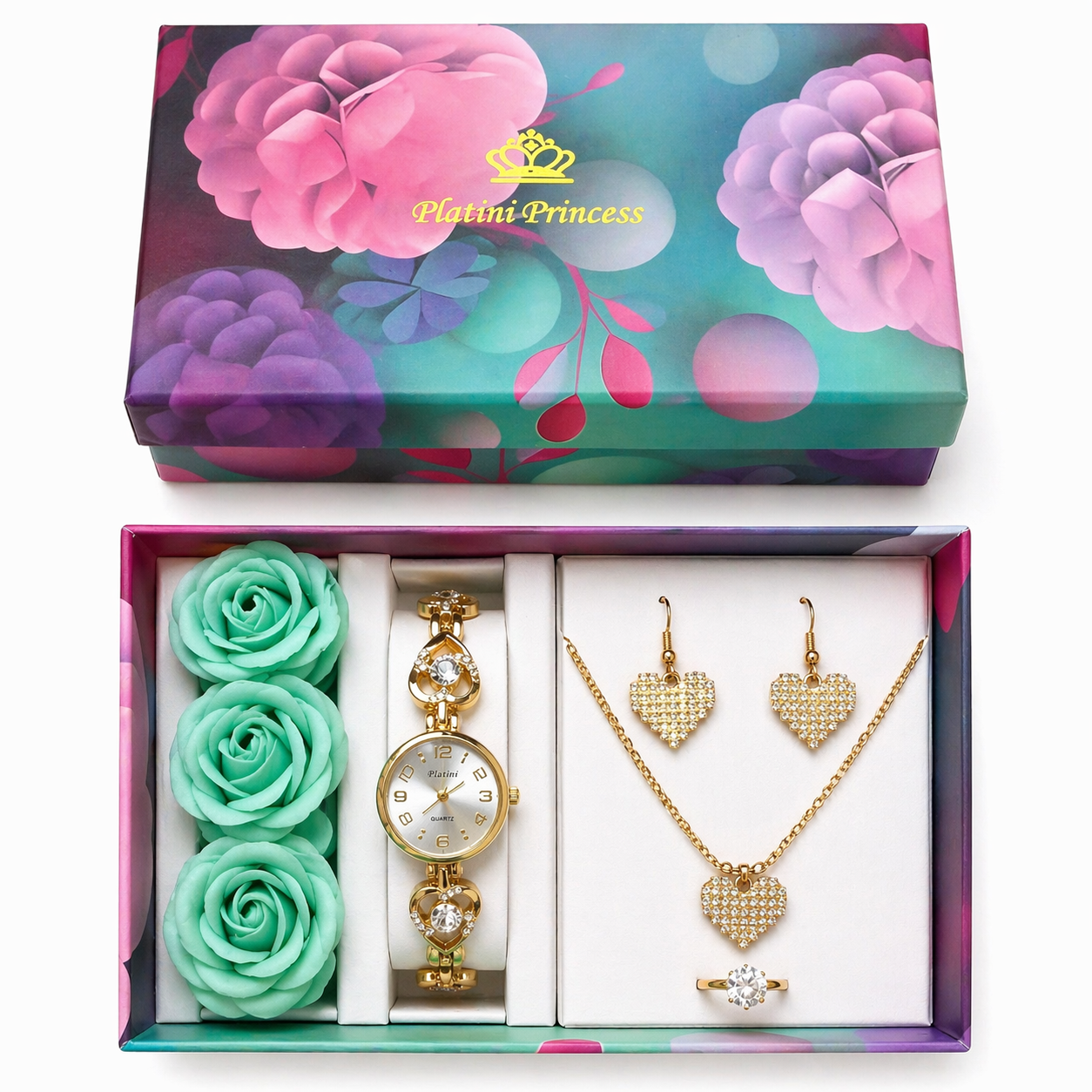 SET PLATINI CORAZON DIAMANTE